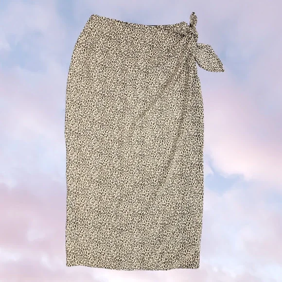 Vtg Patricia Jones USA Leopard Cheetah Print Long Maxi Wrap Tulip Skirt Sz 2P - Picture 1 of 4